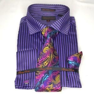 BRUNO CONTE Men’s Dress Shirt/Tie/Hankie Combo
